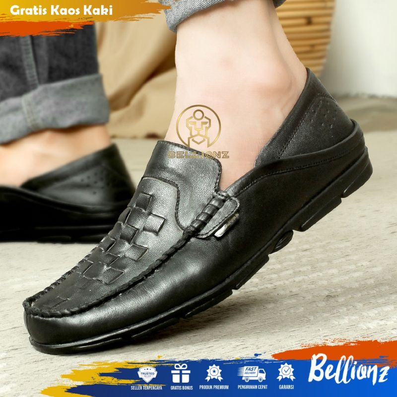 COD -  SEPATU KULIT PRIA CASUAL - SEPATU KANTOR PRIA CASUAL - PANSUS HITAM COKELAT XT4Y