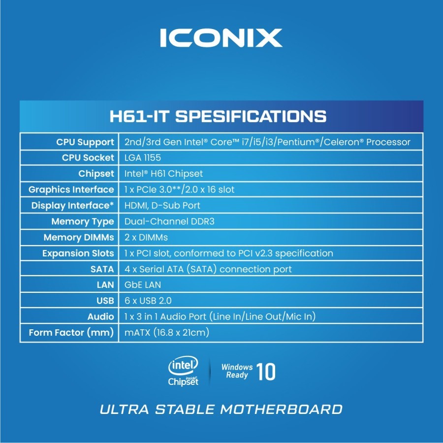 Motherboard Iconix H61-IT LGA 1155