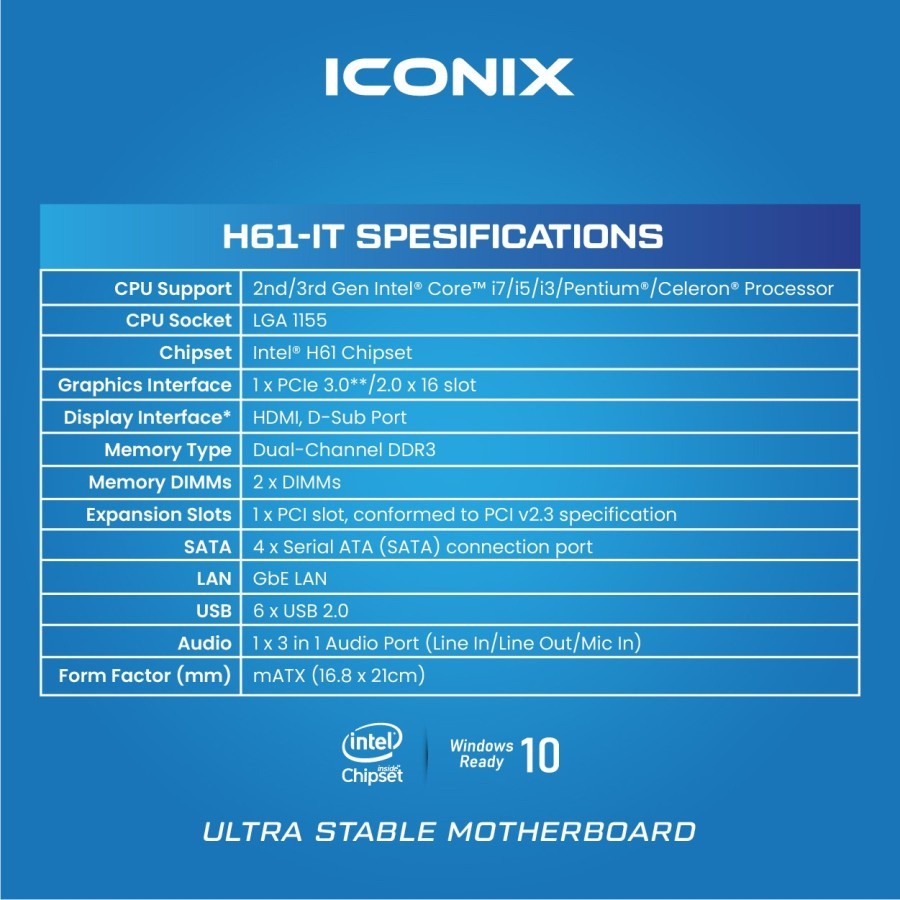 Motherboard Iconix H61 IT [Socket LGA 1155,intel H61, DDR3, HDMI]