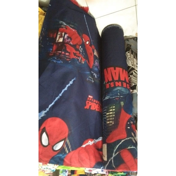 Bahan Kain Sprei Meteran || Kain Sprei Kartun Spiderman || Katun Microtex Disperse Motif Spiderman