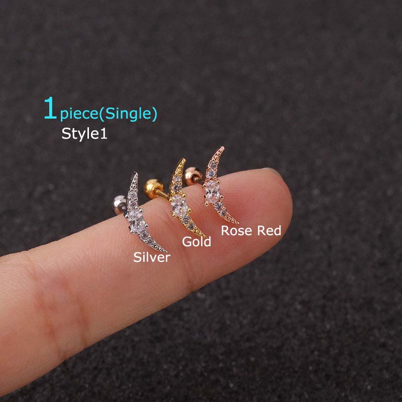 1piece Stainless Steel Earring Stud Snug Tragus Helix Piercing Copper with Zircon