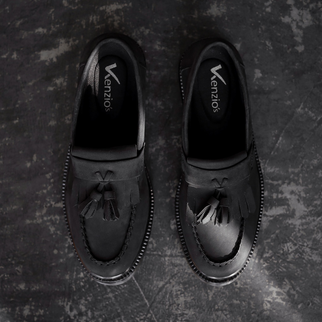 Gates Black Doff | Sepatu Kulit Asli Casual Matte Vintage Loafers Klasik Pria Cowok Slip On Original | FORIND x Kenzios