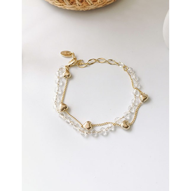 LRC Gelang Tangan Fashion Golden Crystal Love Double Chain Chain K16069