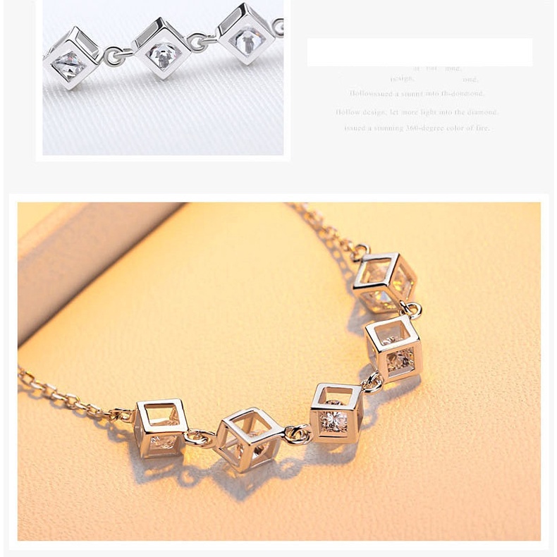 Gelang Bentuk Kubus Model Hollow Bahan Stainless Steel Untuk Wanita