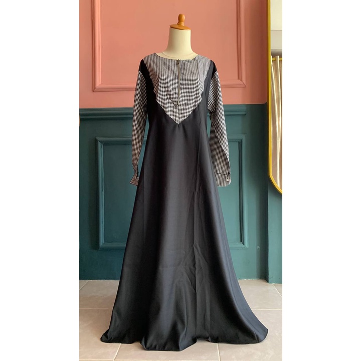 Baju gamis malaysia / dress muslim jumbo XXL LD 110 / gamis katun motif kotak kecil busui dress bumi