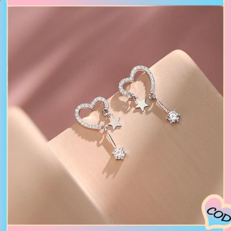 COD❤️ 925 Silver Stud Earrings Indah Cinta Fringe Girl Stars Anting Desain Kecil Berkualitas Tinggi-A.one