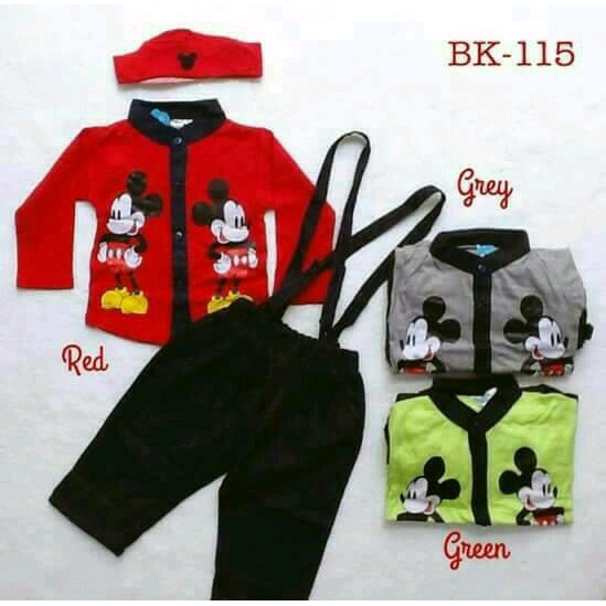 Baju Koko Bayi Suspender Peci Mickey Mouse