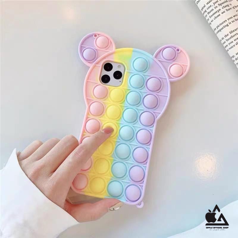 Silikon Case Lucu POP IT iPhone 6 XR X/XS 11 11PRO 12 12PRO Rainbow 3D Bunny Cat Mickey Push Bubble Fidge