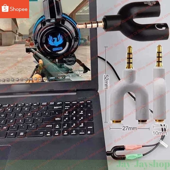 Audio Splitter U Shape Male to Dual Female Jack 35mm Headphone  Mic