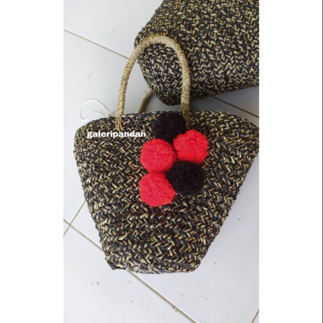 TAS MENDONG LURIK POMPOM // TAS ANYAMAN MENDONG
