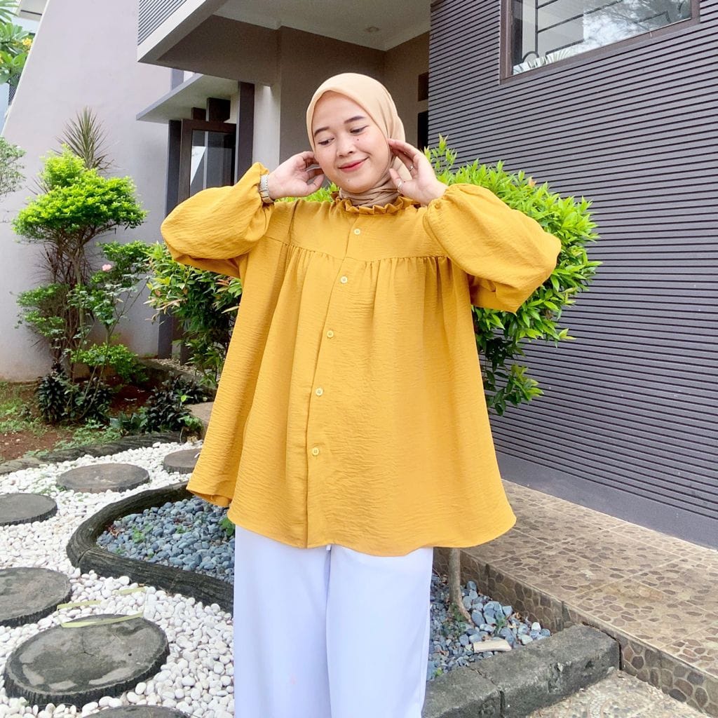 BEFAST - ZEC OOTD Wanita Kemeja SACI / Kemeja RAmple Polos / Ruffle Plain / Kemeja Polos Keluaran Terbaru 2021 / Kemeja Casual Lengan Panjang / Kemeja Formal OOTD Wanita