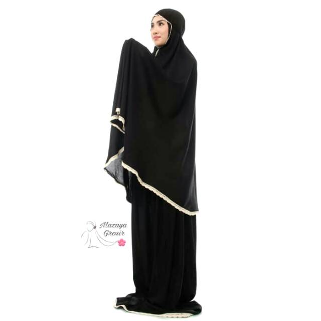 MUKENA RAYON BALI HITAM POLOS RENDA