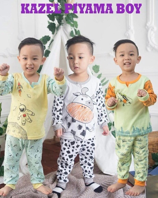 3 Setel KAZEL Piyama Anak | Baju Tidur Bayi / Anak | Setelan Panjang