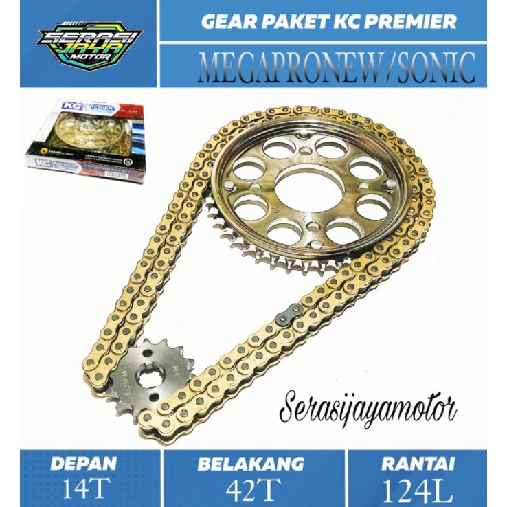 KCP GEAR PAKET MEGAPRO NEW (428H-42T-14T-124L) KC PREMIER GIR SET MEGA PRO NEW/SONIC 428H-42T-14T-124L