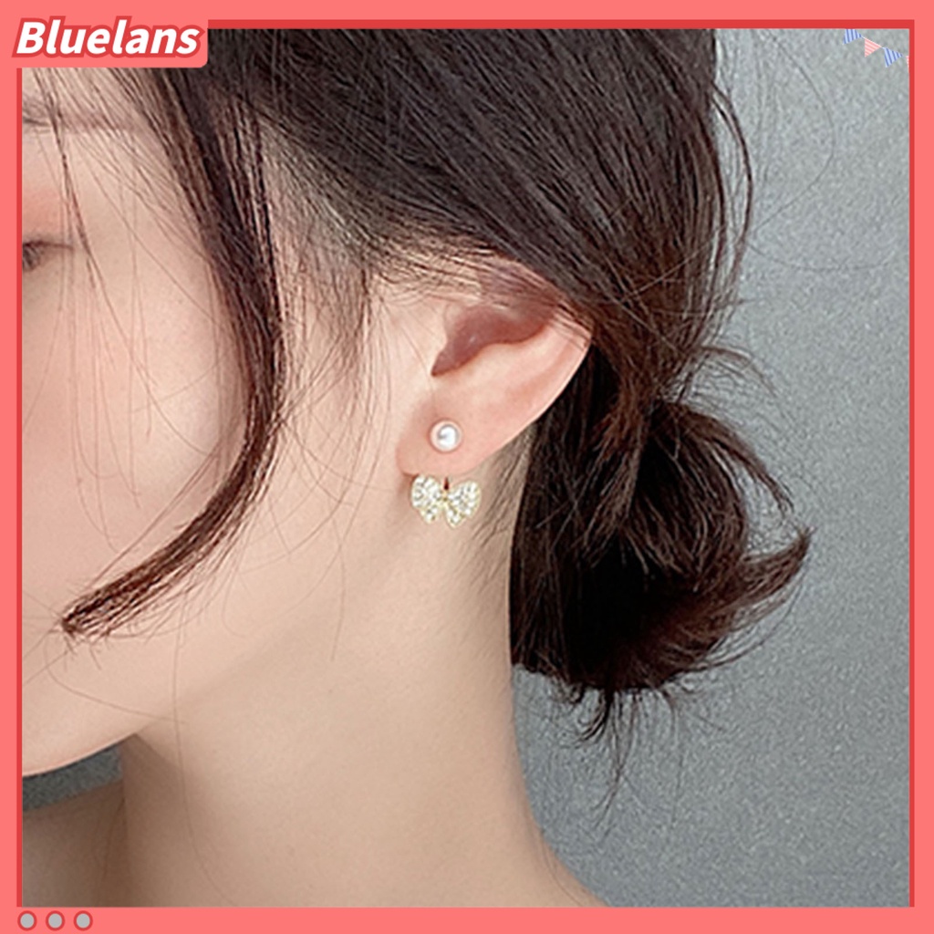 Bluelans 1 Pasang Anting Tusuk Gantung Wanita Bahan Alloy Hias Berlian Imitasi Untuk Pesta