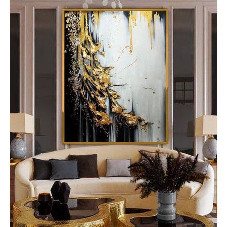 lukisan abstrak modern, lukisan abstrak tekstur ,black gold abstrak