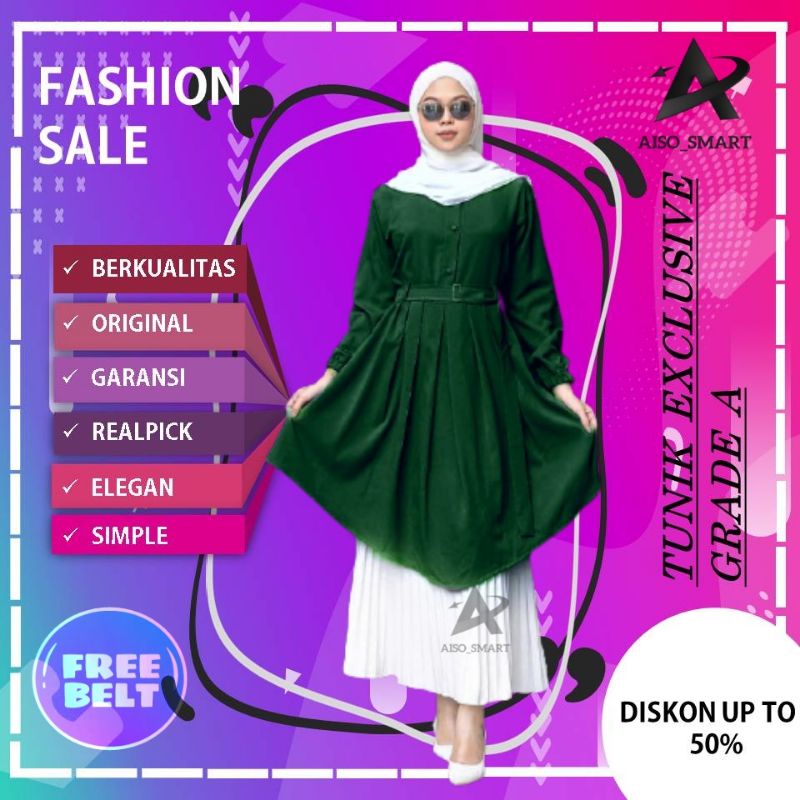 Atasan Tunik Wanita Remaja Terbaru 2021 Kekinian Polos Belt Jumbo Wanita Murah Berkualitas Dzuvia 12