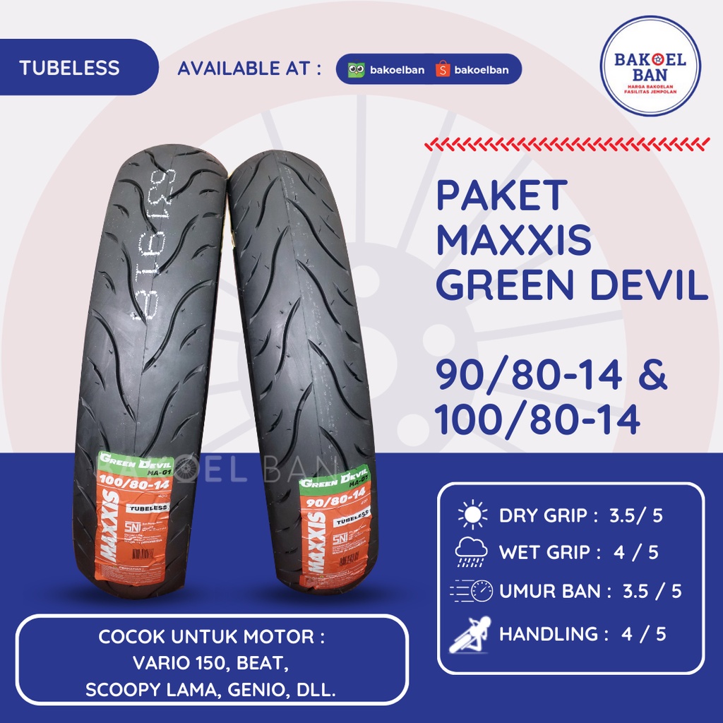 PAKET BAN MAXXIS GREEN DEVIL 90/80-14 &amp; 100/80-14