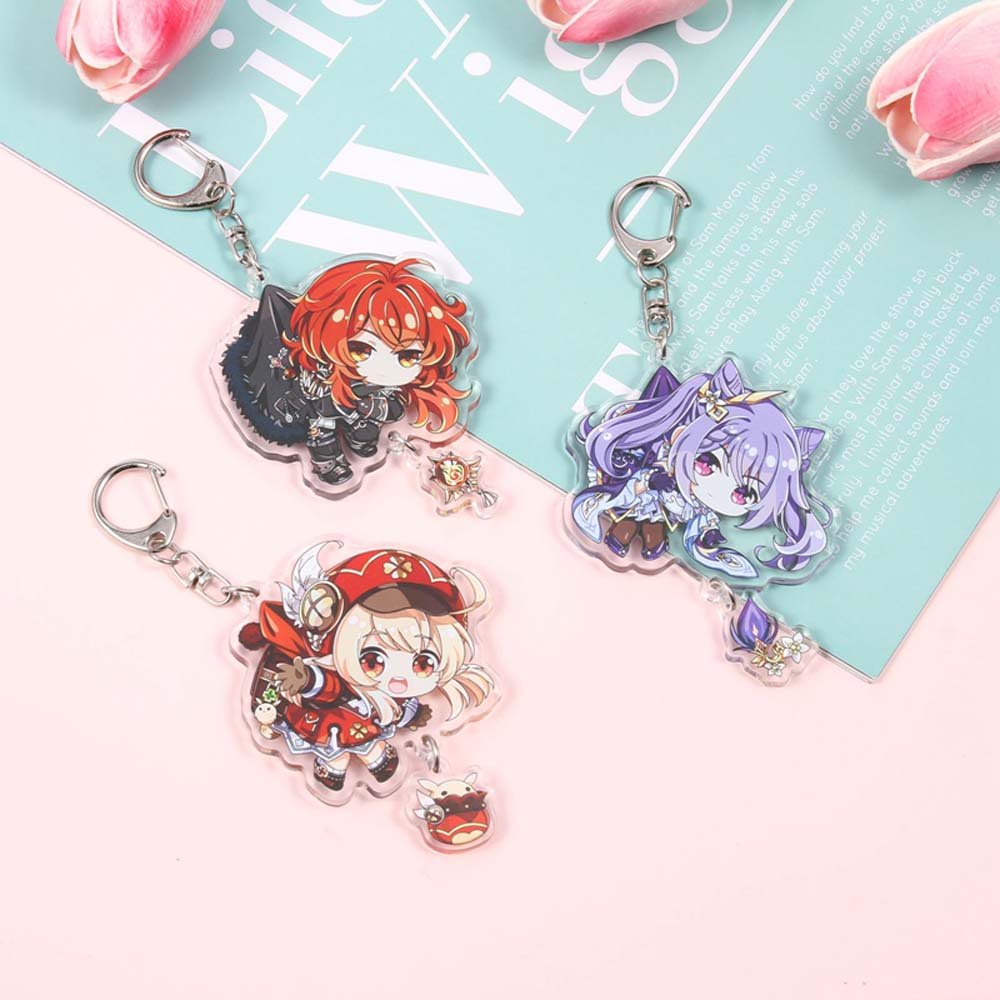 LANFY Cartoon Genshin Impact Creative Key Rings Keychain keqing Klee Hung Bag Pendant Diluc Venti Key Ring Holder