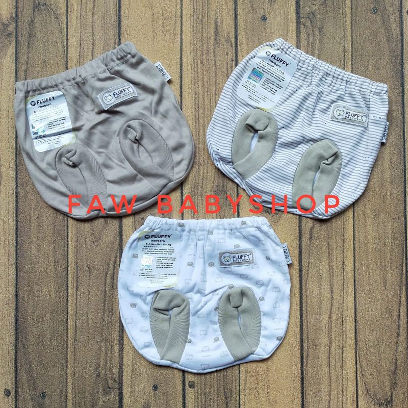 FLUFFY isi 3 Pcs Grey Khaki Celana Panjang / Celana Pendek / Celana Panjang Tutup Kaki KHAKI Newborn