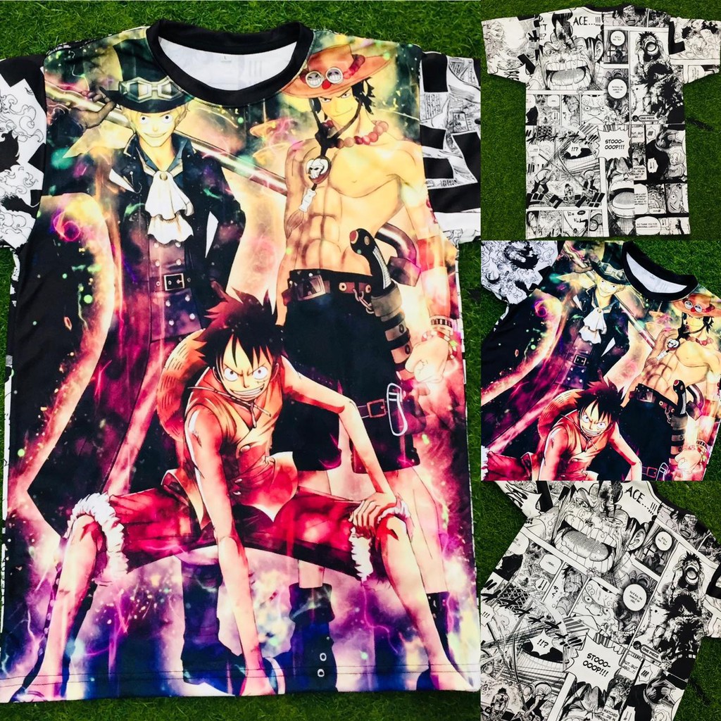 Tshirt Luffy Sabo Ace Battle Fullprint Anime Onepiece Manga Premium