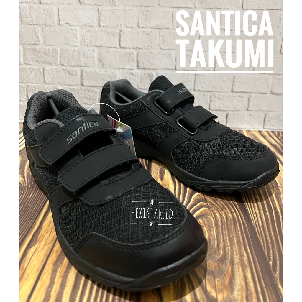 Sepatu Sekolah Santica Takumi Anak Perempuan Laki Double Velcro Perekat Harga Murah Obral