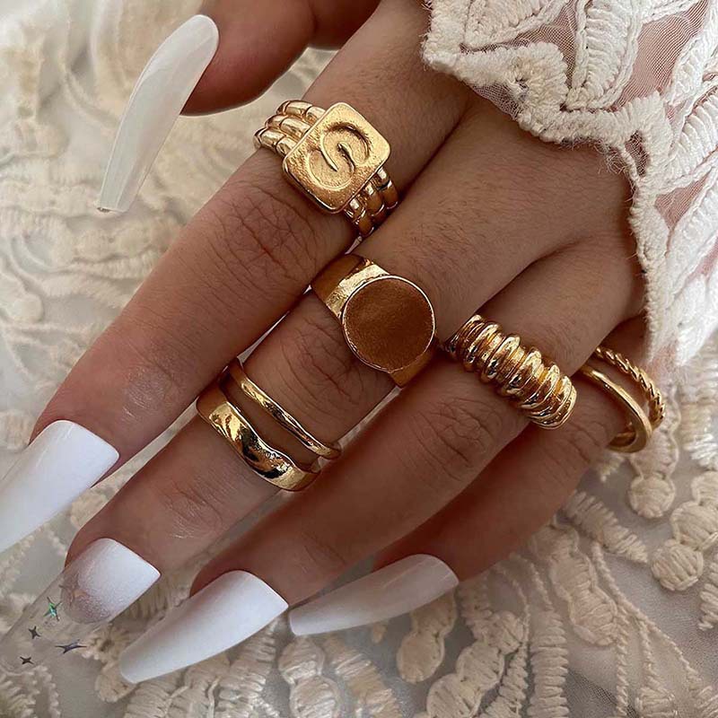 5pcs / Set Cincin Knuckle Desain Huruf S Gaya Klasik Untuk Hadiah Ulang Tahun