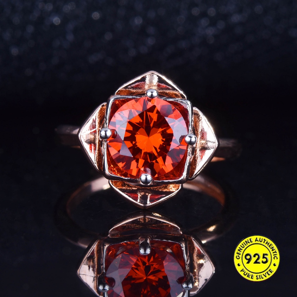 Cincin Lapis Rose Gold Model Terbuka Adjustable Dengan Permata Merah Untuk Wanita