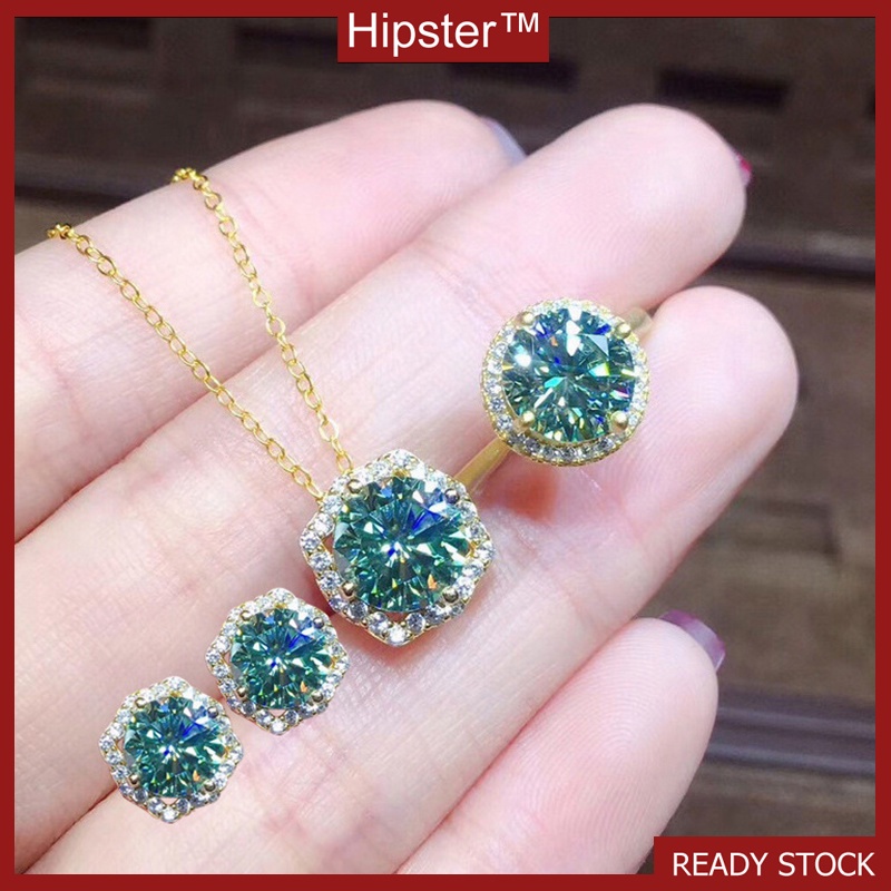 Luxury 3 Karat Eight Hearts and Eight Arrows Blue Green Moissanite Jewelry Set