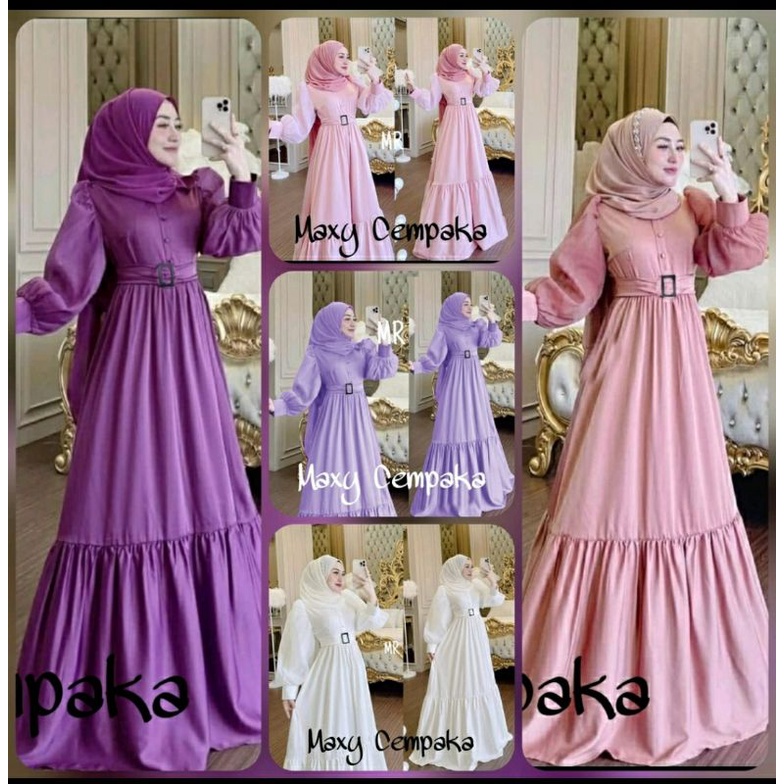 Baju Cewek Wanita Kondangan Pesta Pernikahan Gamis Maxy Cempaka Muslimah Remaja Busui No Jilbab Mode