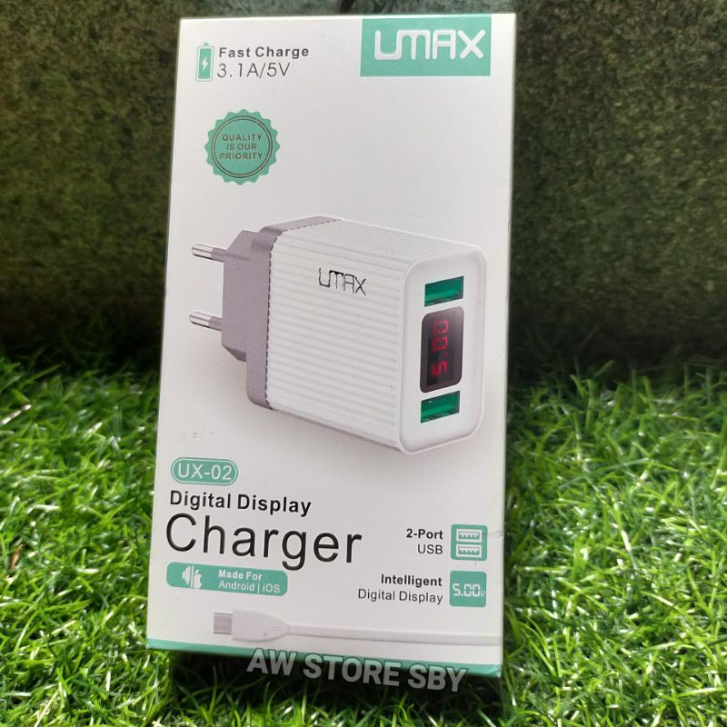 CHARGER USB TYPE C FAST CHARGE 3.1A DIGITAL LED ORIGINAL PRODUCT U-MAX O2