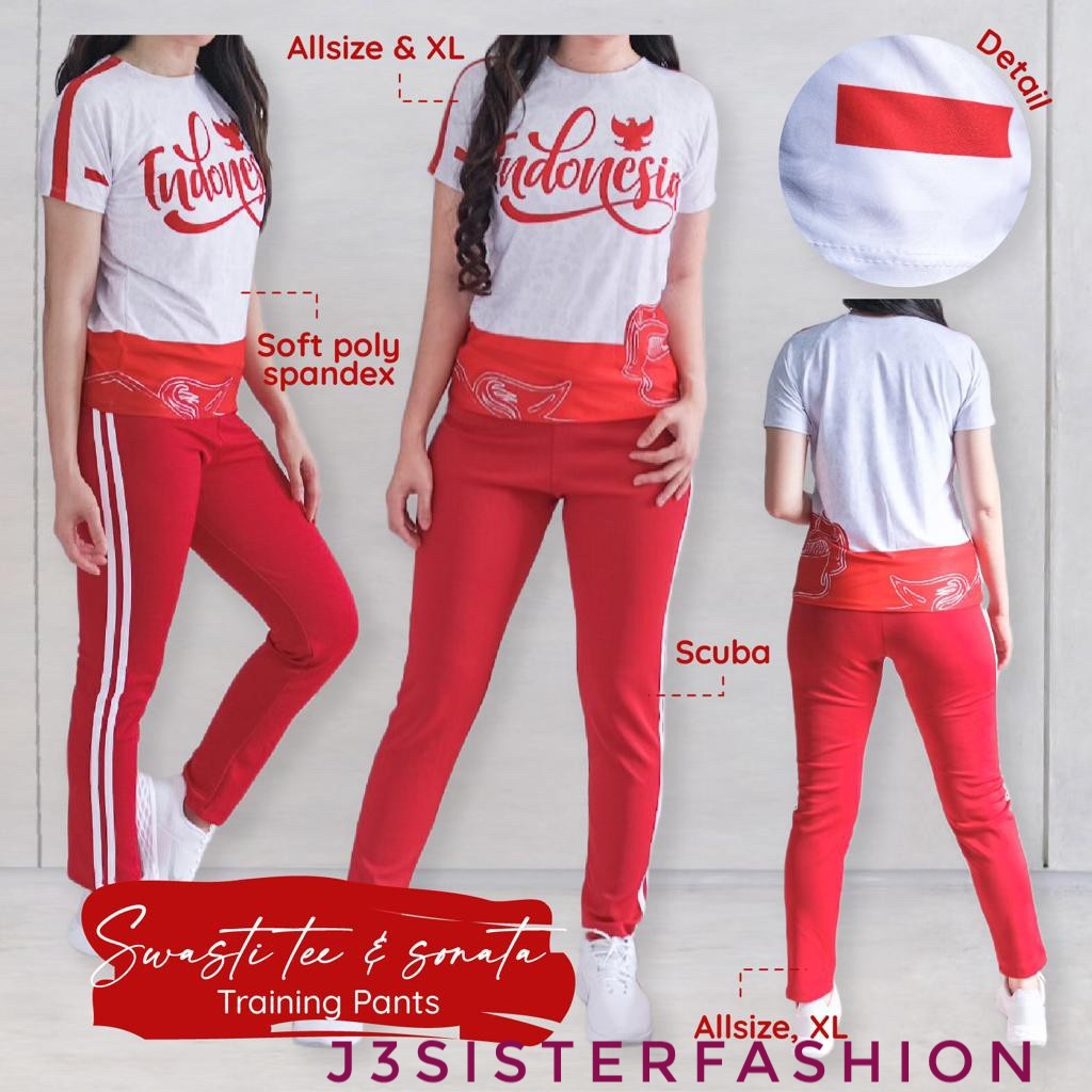 SETELAN OLAHRAGA INDONESIA MERAH PUTIH SWASTI SONATA BAJU SENAM ZUMBA JOGGING AEROBIC FITNESS