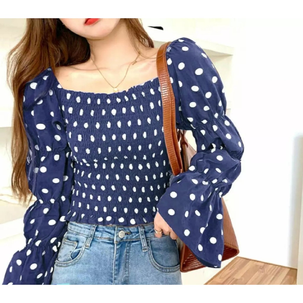 Tq88indonesia Fashion Baju Atasaan Wanita Terbaru / Blouse Arumi / Blus Polkadot / Ootd / Outfit Kekinian