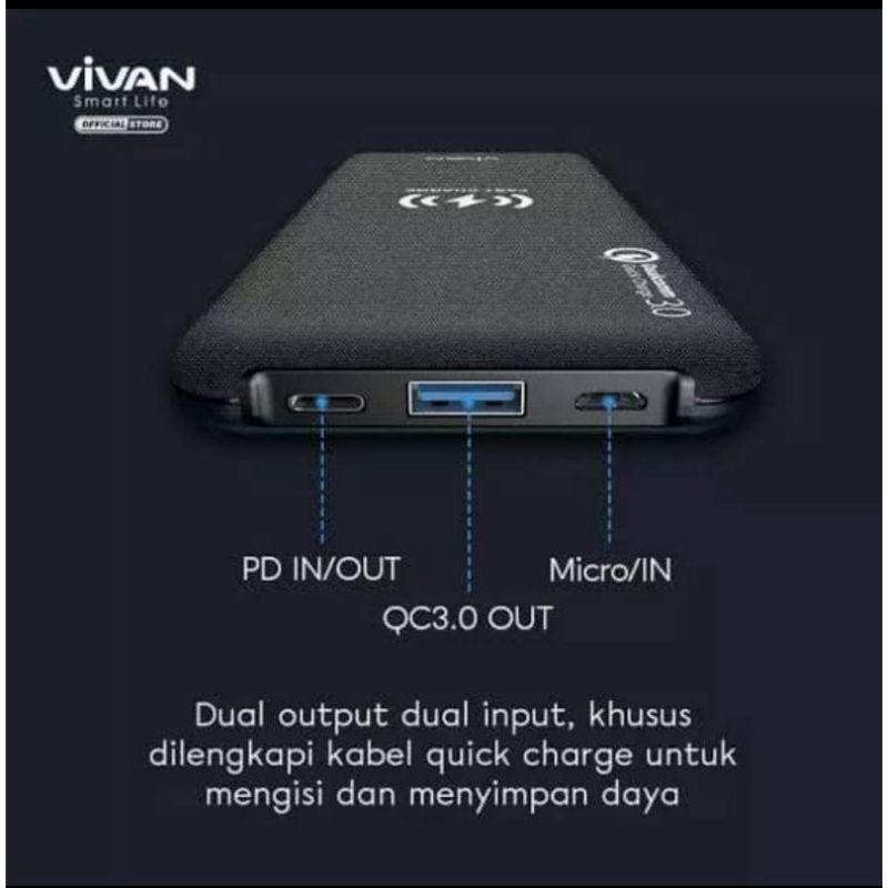 PowerBank Vivan VPB W10 10000mah Quick charging wireless POWER BANK original asli garansi resmi