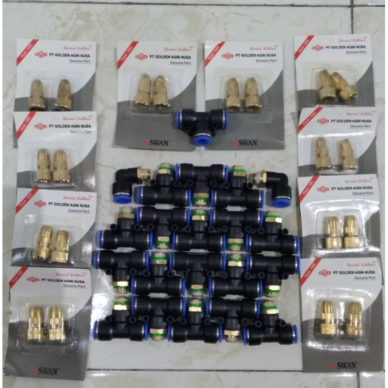 Paket Khusus 20titik percabangan Spuyer SWAN drat 1/4 selang 12mm Nosel Sprayer nozle nozzle