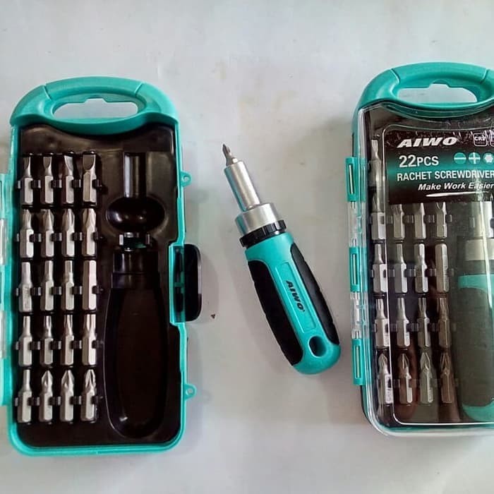 Obeng Set Model Sok Aiwo 22 Pcs / Obeng Sok Rachet - / + Serbaguna