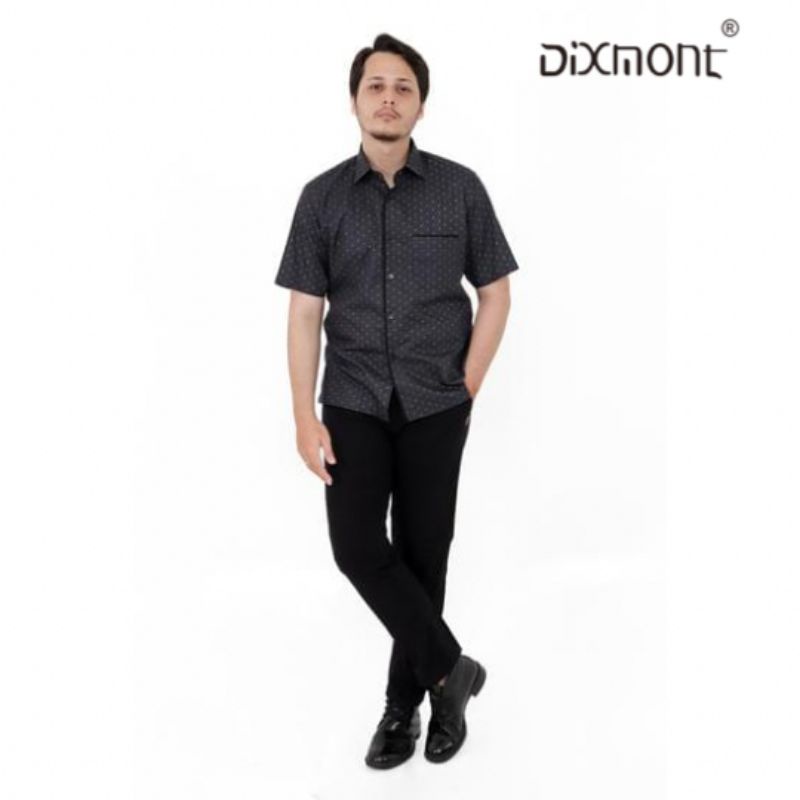 Dixmont Kemeja Pria Basic Formal Motif Lengan Pendek Hem MS01722