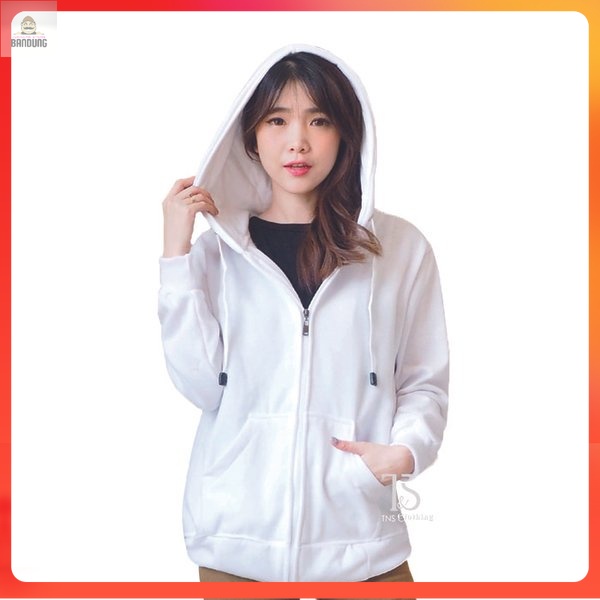 Barangsae - Jaket Zipper Hoodie Polos Putih - Jaket Polos Putih Pria Wanita