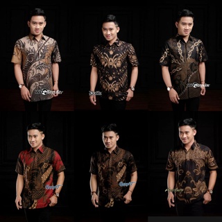 Batik Pria Lengan Pendek Premium BATIK AZMIL HRB026 motif KERATONAN Kode 002 size M L XL XXL