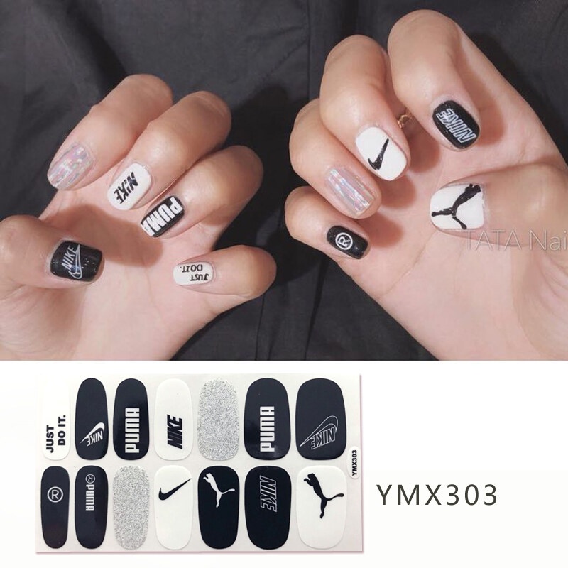 Ymx 14pcs / set YMX6 Stiker Kuku Motif Kartun Grafiti / Leopard Aksen Glitter Anti Air Untuk Nail Art