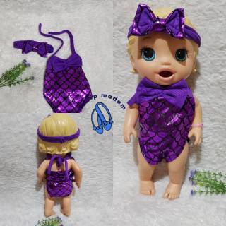  Baju  renang  mermaid bandana buat  boneka baby alive warna 