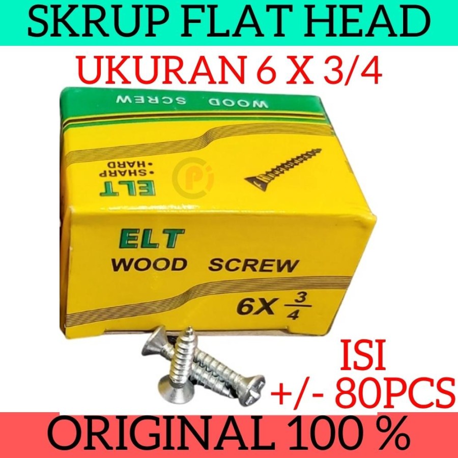 Skrup Flat Head Kepala Datar Untuk Kayu Ukuran 8 6 x 1 1/2 5/8 3/4 Inch Sekrup Baut