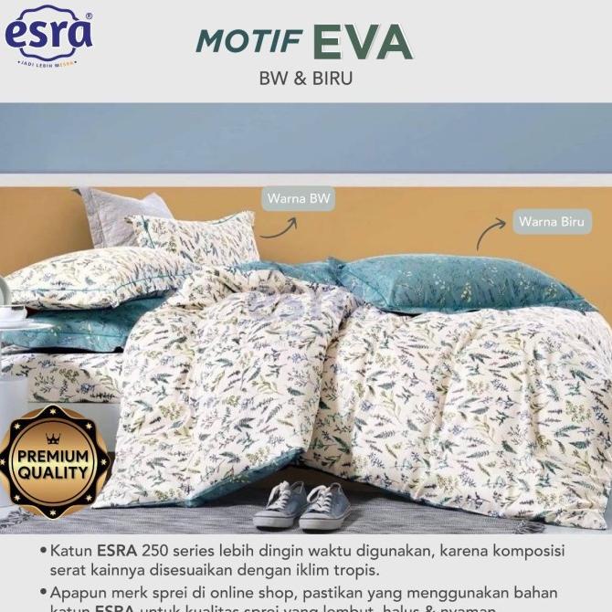 Bedcover Set+Sprei Katun Esra Motif Eva Combinasi Bw&Biru Jerry.Ocean