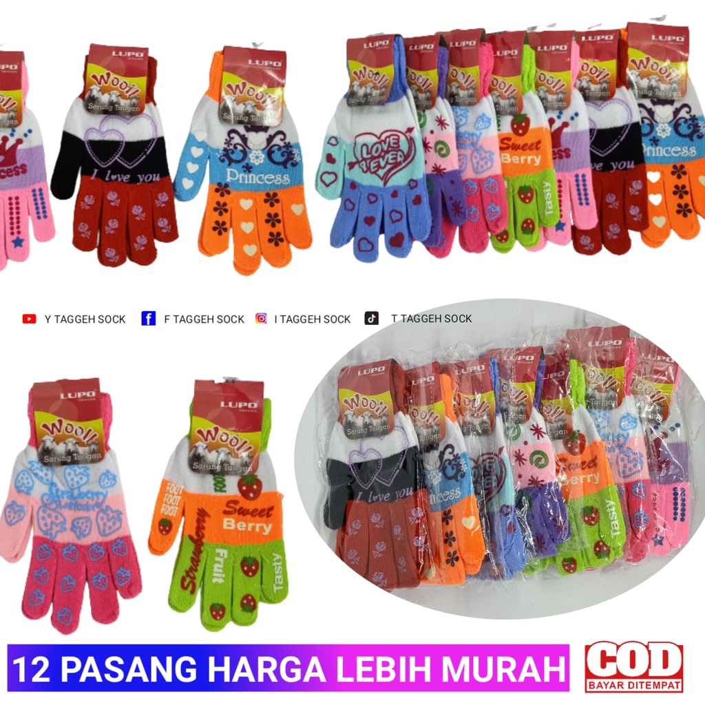 SARUNG TANGAN RAJUT WANITA dewasa MOTIF love / SARUNG TANGAN LUCU GAMBAR buah / SARUNG TANGAN WARNA WARNI