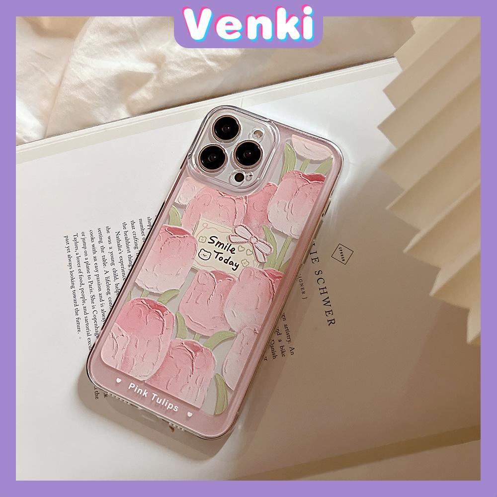 iPhone Case Silicone Soft Case Clear Case Thickened Shockproof Protection Camera Pink Tulip Flower Compatible For iPhone 11 iPhone 13 Pro Max iPhone 12 Pro Max iPhone 7 Plus xr