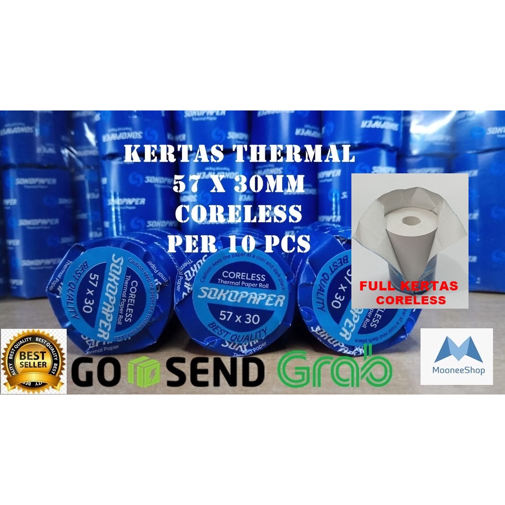 

Kertas Thermal 57x30 / 58x30mm SOKOPAPER PRINTER SPOT EDC [10 PCS], Printer kasir Bluetooth mini Kertas Thermal