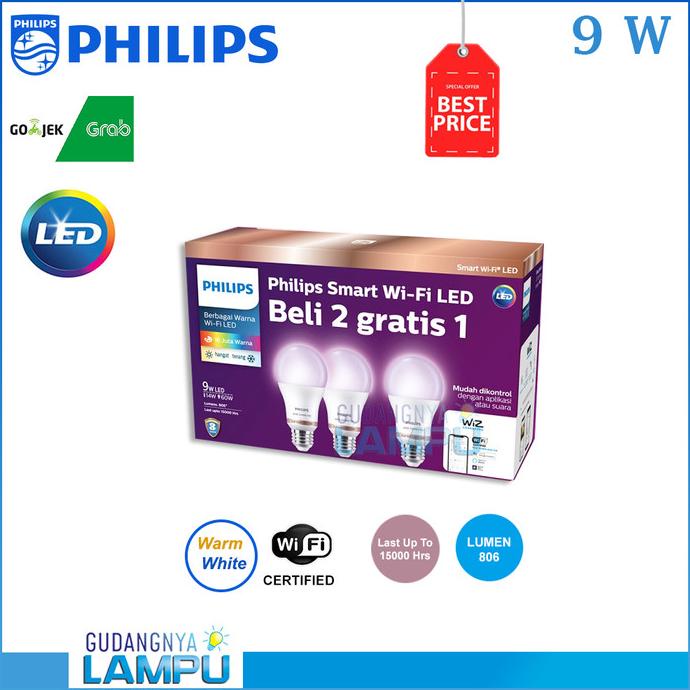 Philips Lampu Smart WiFi LED Multipack 9W - Color & Tunablewhite