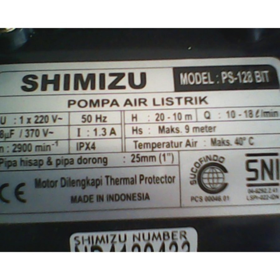 Pompa Air SHIMIZU PS-128 BIT 125W 125 Watt Manual Non Auto PS 128 BIT