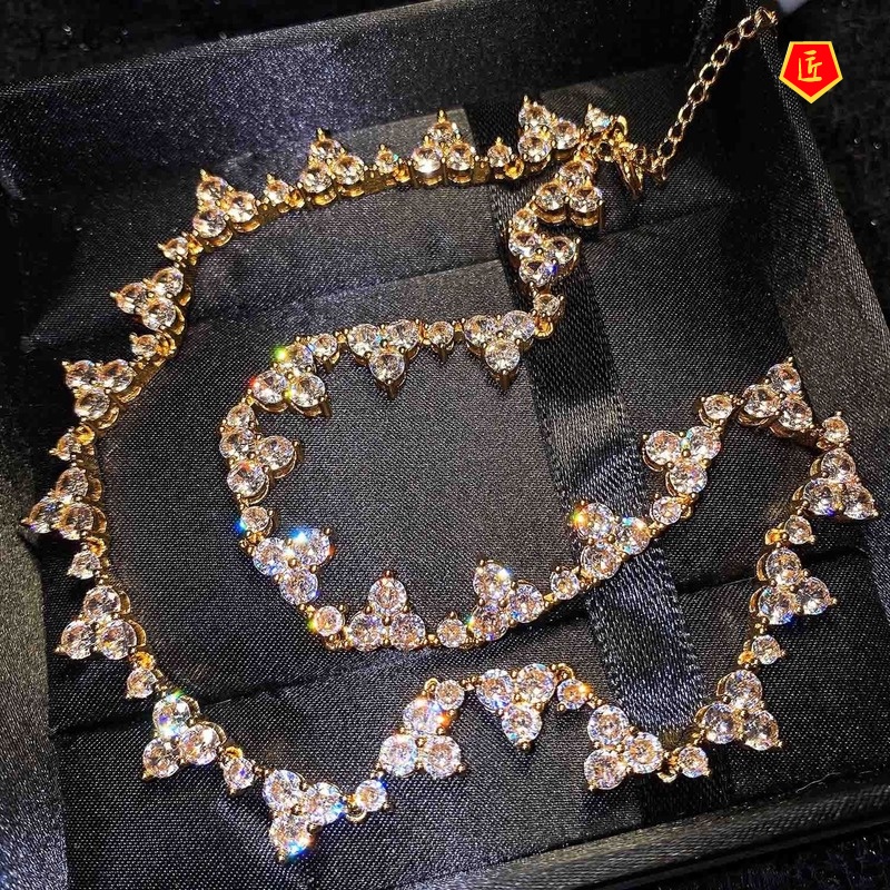 [Ready Stock]Eight Hearts and Eight Arrows Zircon Necklace Pt950 Elegant Fashion Temperament