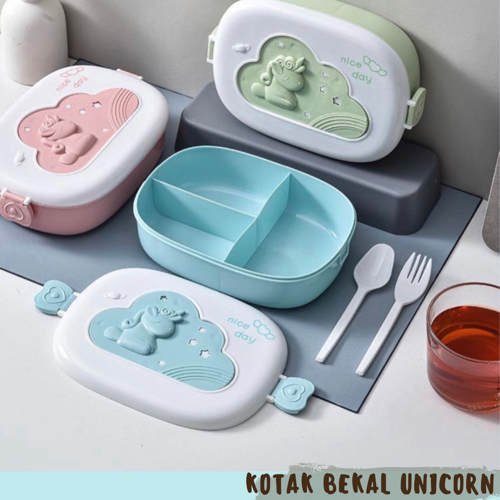 Mikusoo Kotak Bekal Makan Anak Tempat Makan Anak 2 Sekat  Lunch Box Rabbit Bear Motif Kelinci Beruang